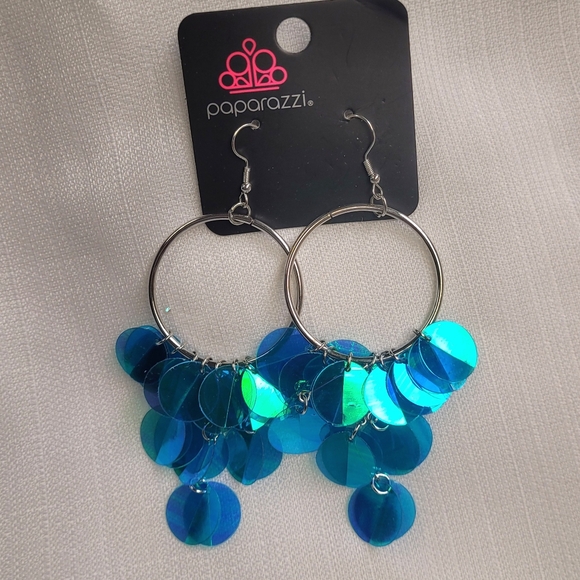 Holographic Hype Iridescent Blue Green Paparazzi Earrings - Picture 6 of 6